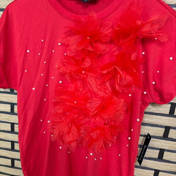 Twelfth Love Red‎ Floral Embellished Top Size Small - Picture 3 of 8